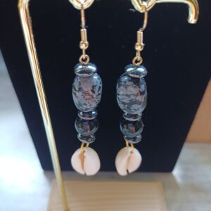 Boucle d'oreille cory et obsidienne neige