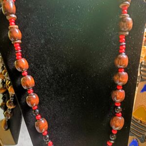 Collier Bois Vernis Obsidienne Œil Du Tigre