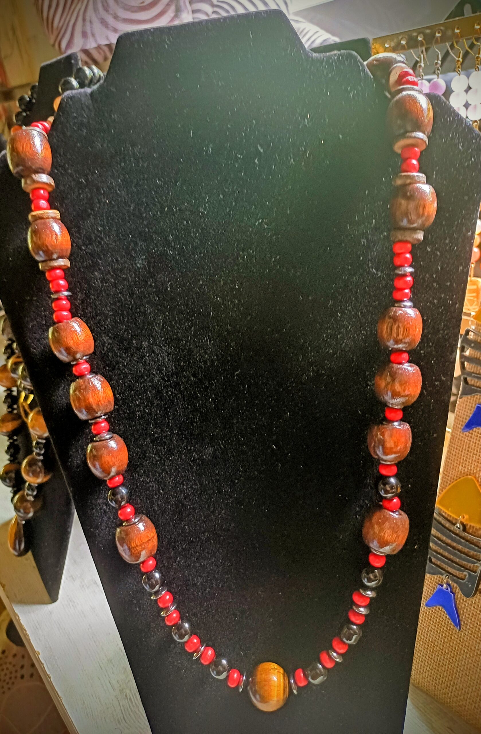 Collier Bois Vernis Obsidienne Œil Du Tigre