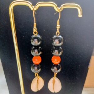 Boucle d'oreille cory et obsidienne, pêrle de verre orange